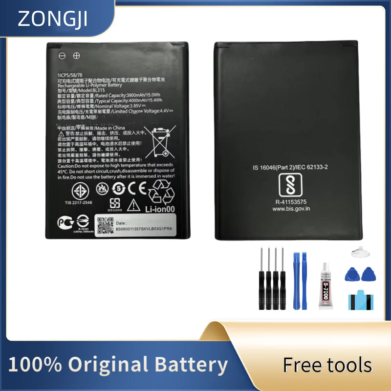 ZONGJI New Compatible Battery For Lenovo A7 L19111 4000mAh BL315 Mobile Phone Batteries + Free Tools