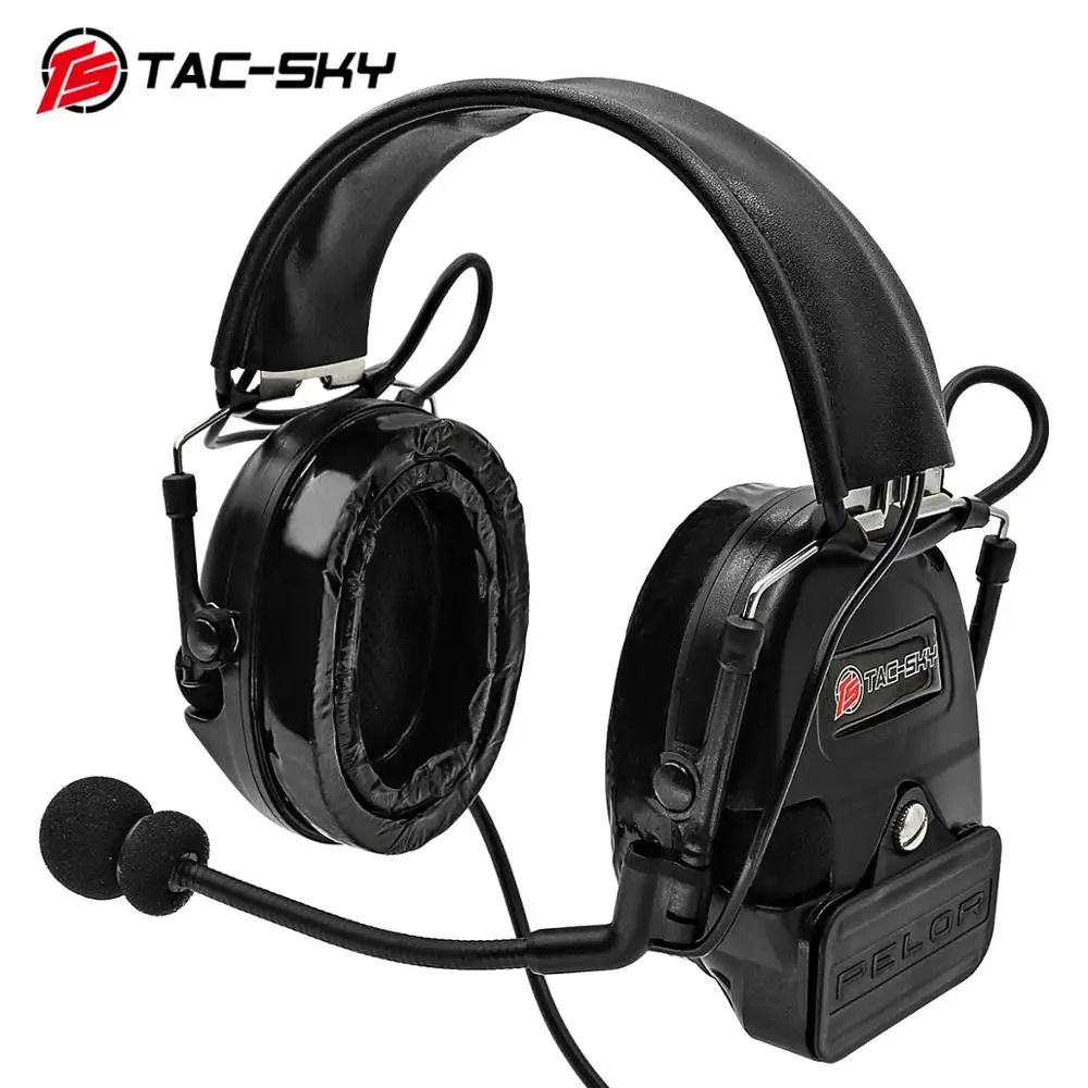 TAC-SKY Military Shooting Earmuffs COMTAC I Silicone Earmuffs Outdoor Hunting Sports Noise Cancelling Pickup Tactical Headset-BK