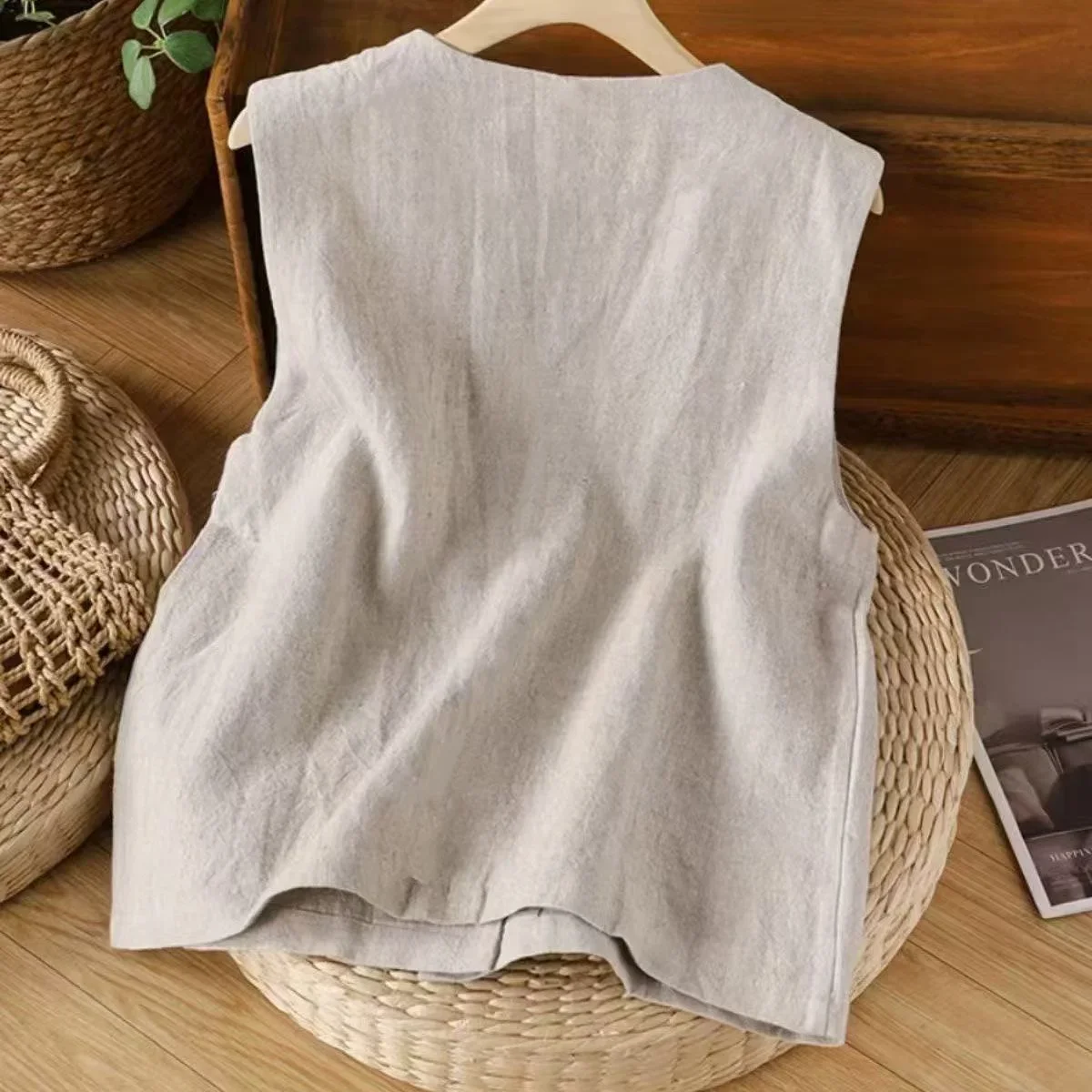 Womens Cotton and Linen Vest Waistcoat