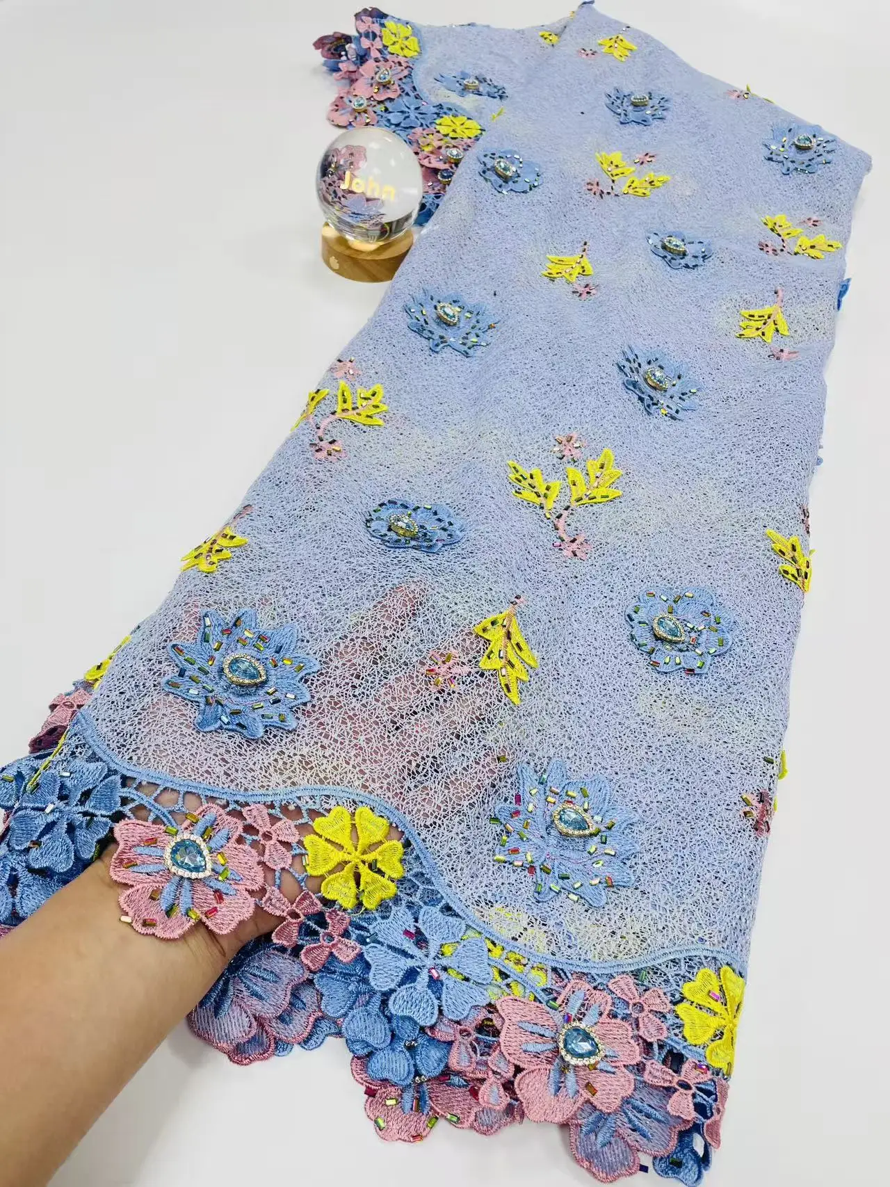 

Элитная африканская кружевная ткань с крупными синими камнями и сеткой, высококачественное 3D французское нигерийское тюлевое кружево для женских вечерних платьев G1-1