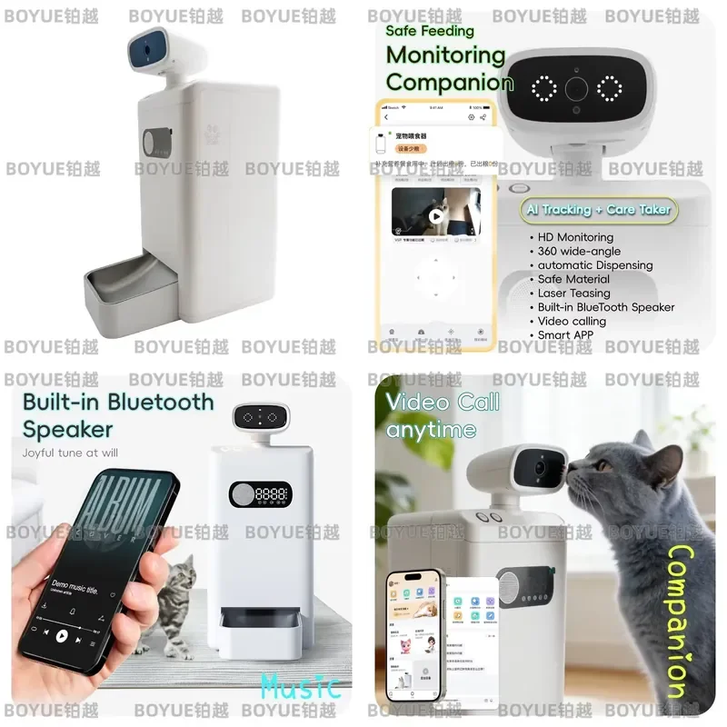 for Portable Adjustable Automatic Pet Feeder with 360 Degree Camera AI Motion Tracking Teaser Speaker Remote Video Call