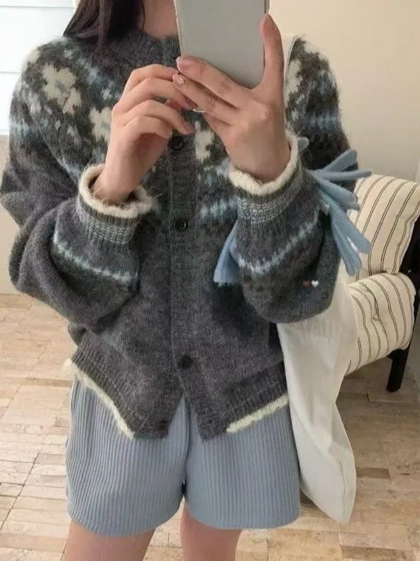 

Свободный женский свитер в стиле ретро Fair Isle, осенний ленивый цвет, блузка, открытый кардиган, удобный дышащий модный