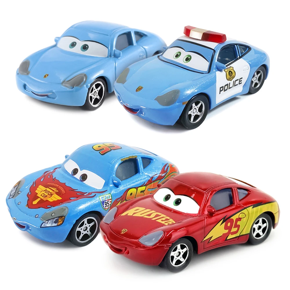 Cars 2 3 Anime-Charakter Sally Carrera Polizeiausführung Roter Galvanisierter Stil Paar-Stil Legierungs-Druckguss-Spielzeugauto