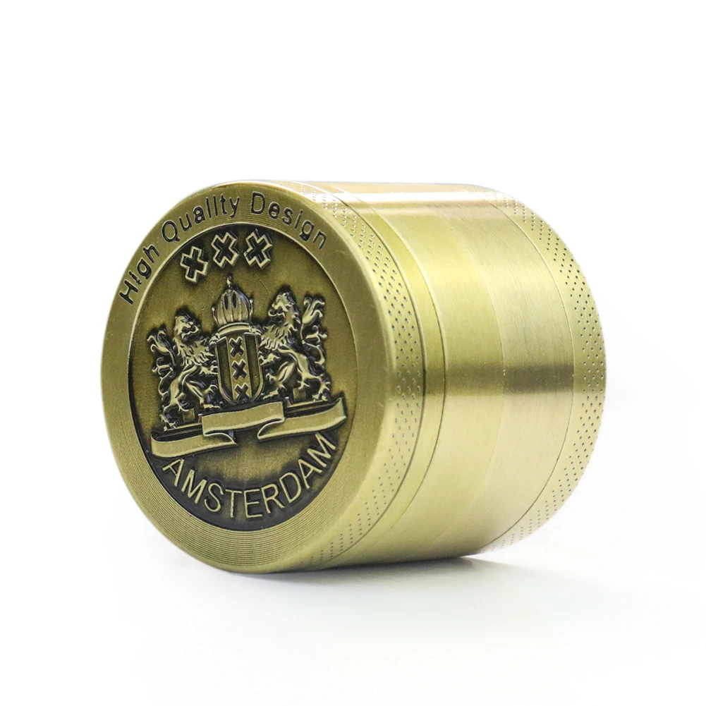 Manual Tobacco Grinder Brass Amsterdam Smoke Grass Grinder 4-layer Herbal Spice Pepper Mill Crusher Smoking Accessories