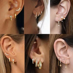Fashion Mini Circle Ear Cartilage Piercing Earring Set Shining Zircon Hoop Earrings Women Chunky Gold Plated Waterproof Jewelry