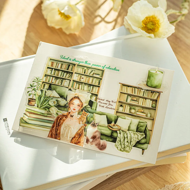 20 pcs Reading book scene theme DIY collage decorative stickers Scrapbooking Material handmade Diary Album Junk Journal Supplies