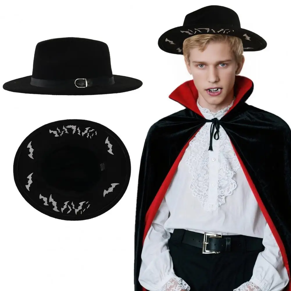 

Украшение с рисунком летучей мыши, шляпа на Хэллоуин, цилиндр для мужчин и женщин, черный костюм волшебника, аксессуар, элегантный фетровый праздничный наряд, шляпа, топ