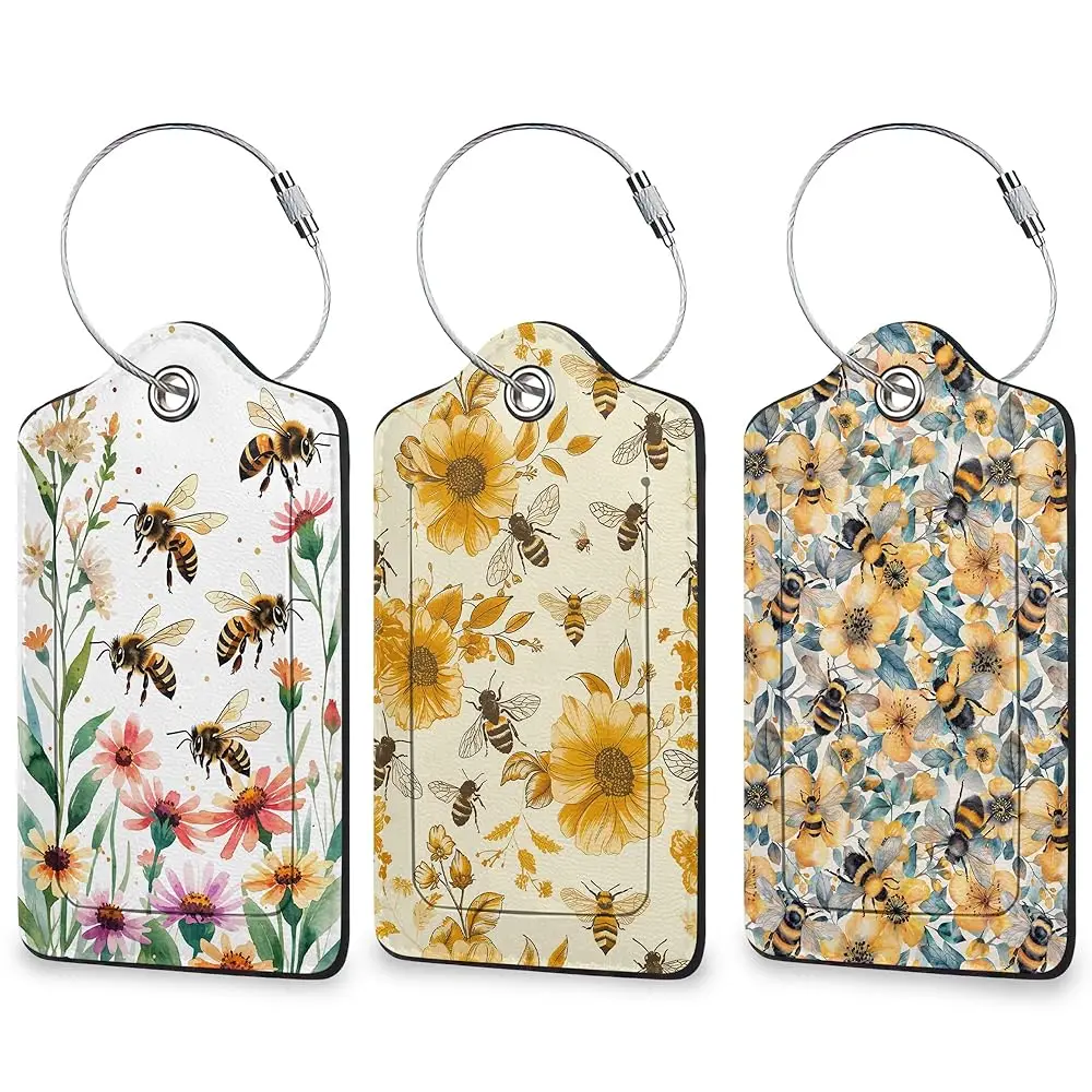 

Бирки для багажа Flower Bee, 3 шт., кожаные идентификаторы для сумок с петлей из нержавеющей стали и карточкой для адреса, для мужчин