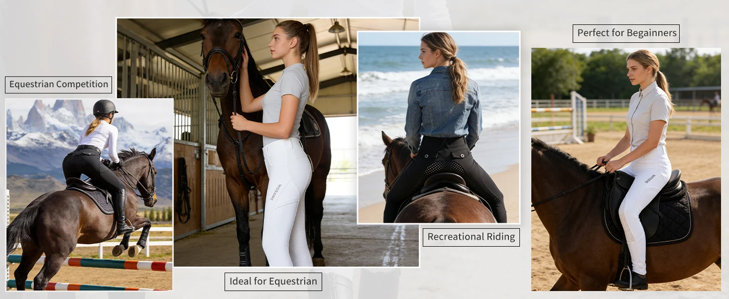 WOSAWE Damen Sommer Atmungsaktive Reithose Hohe Taille Dehnbare Slim-Fit Reithose Silikon-Rutschfeste Reithose für Reitsport – Detail 2