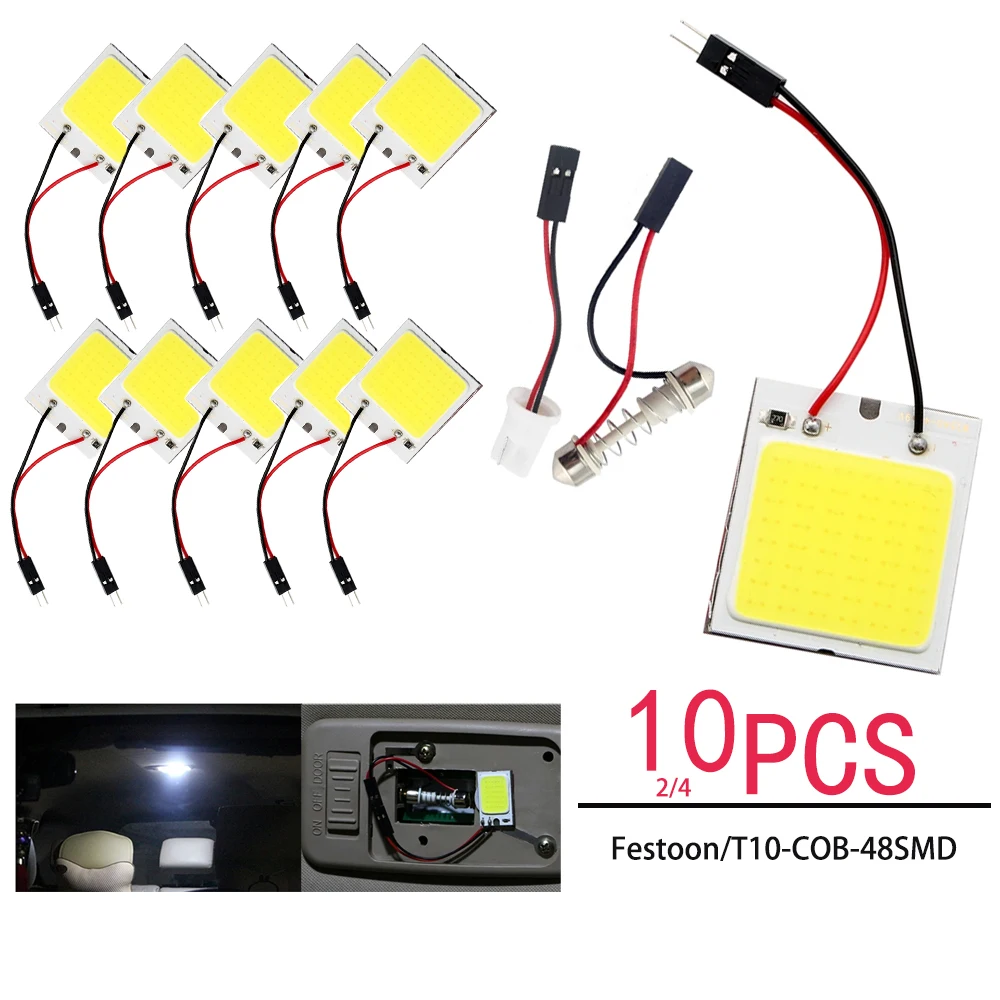 48 SMD T10 4W 12V COB Car Interior Panel LED Lights Lamp Bulb Car Dome Light With T10 + Festoon Socket Car Accessories