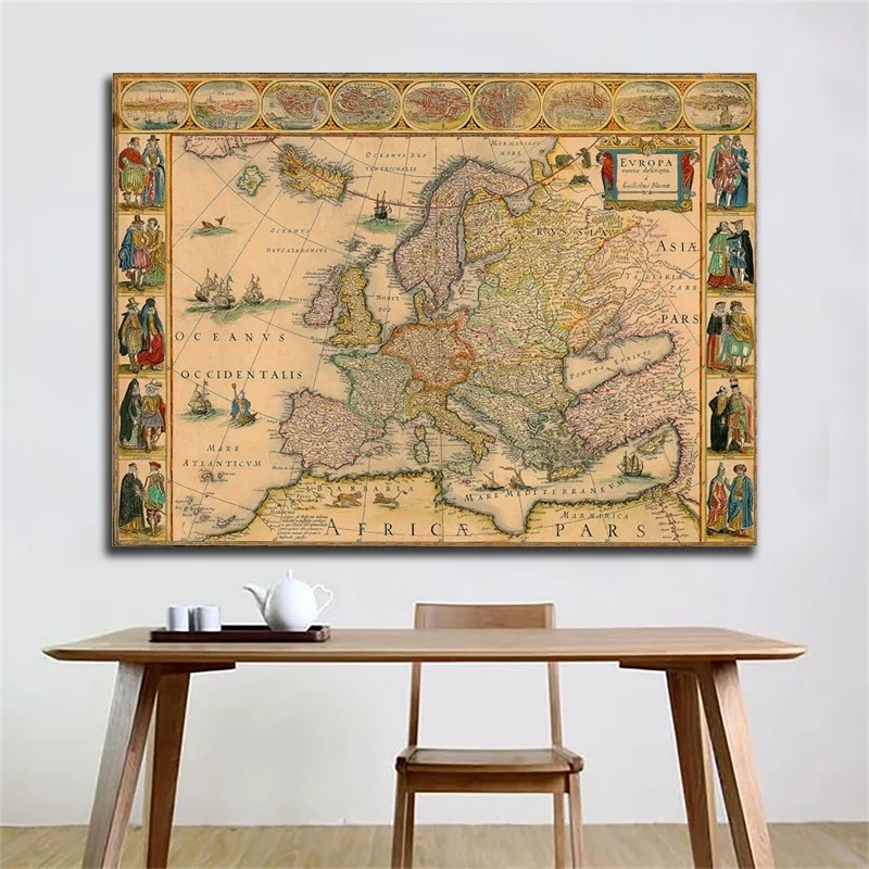 Pintura sobre lienzo no tejida de mapa Retro, imagen artística de pared, póster Vintage e impresiones, suministros escolares para decoración del hogar y sala de estar, 59x42cm