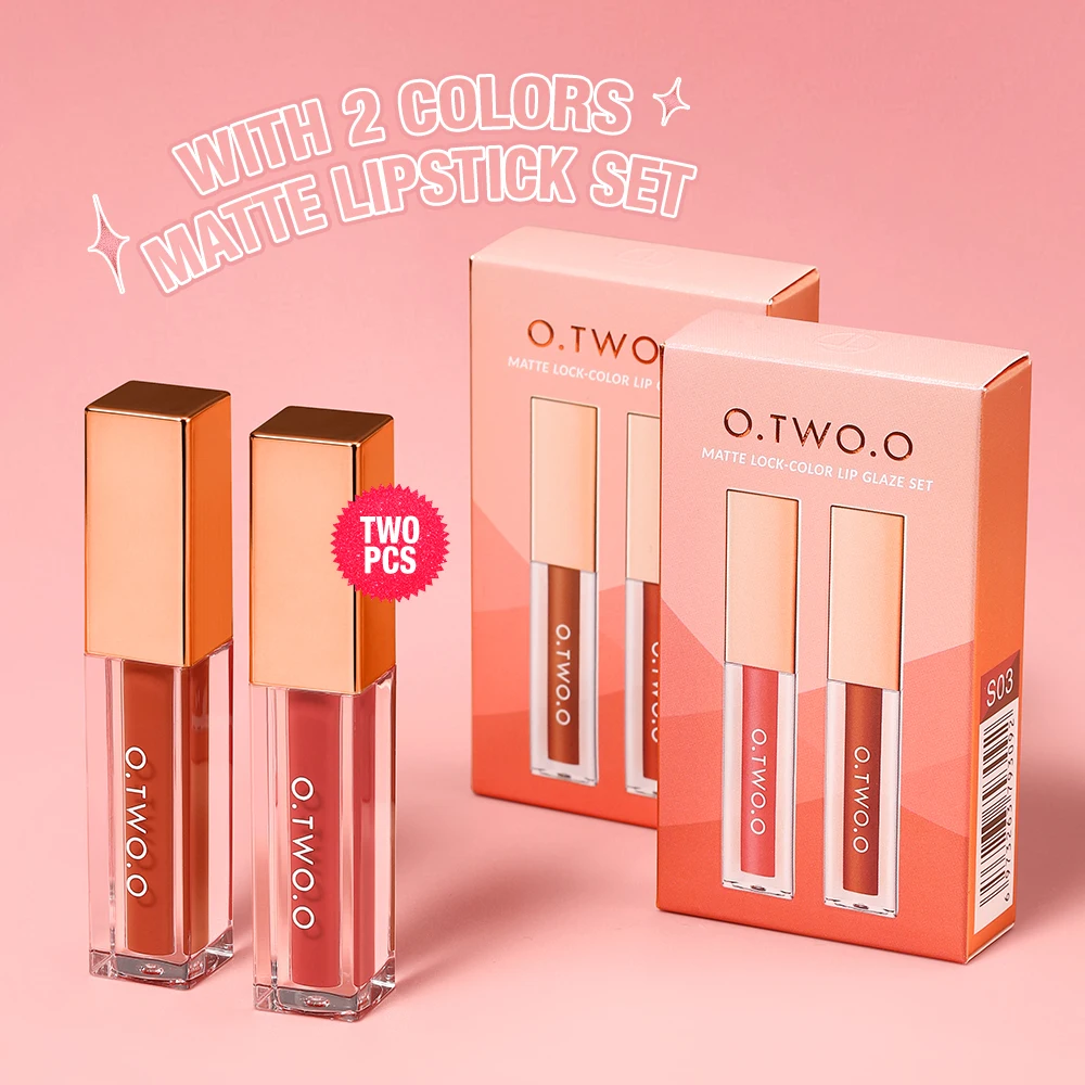 O.TWO.O 2pcs Lipstick Matte Long Lasting Makeup Set Waterproof Color-locking Lip Tint Sexy Non-stick Velvet Lip Gloss Makeup Kit