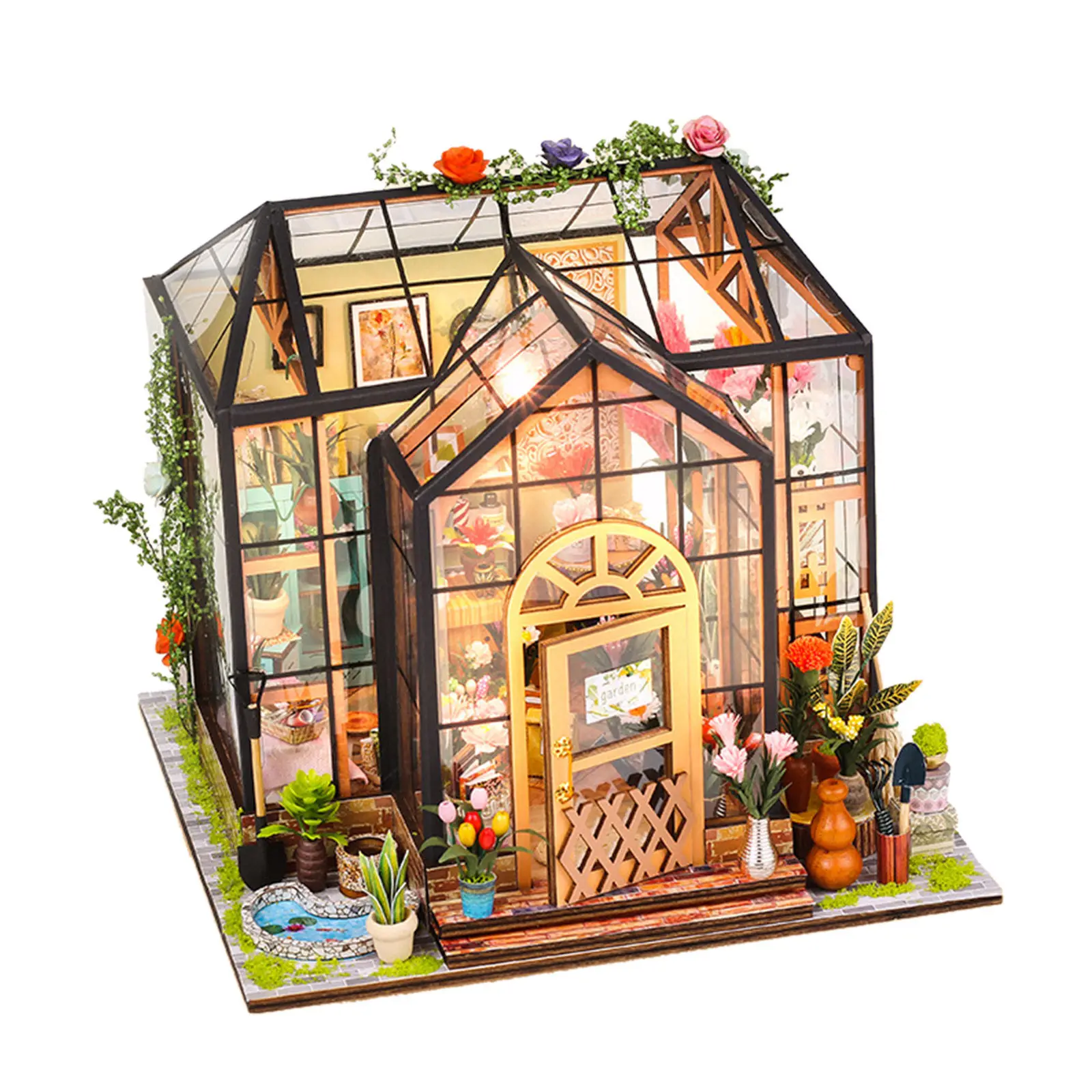 1 Set Kit DIY de Casa de Flores en Miniatura 3D, Rompecabezas de Invernadero Artesanal, Mini Kit Creativo de Casa de Jardín, Manualidad para Decoración del Hogar