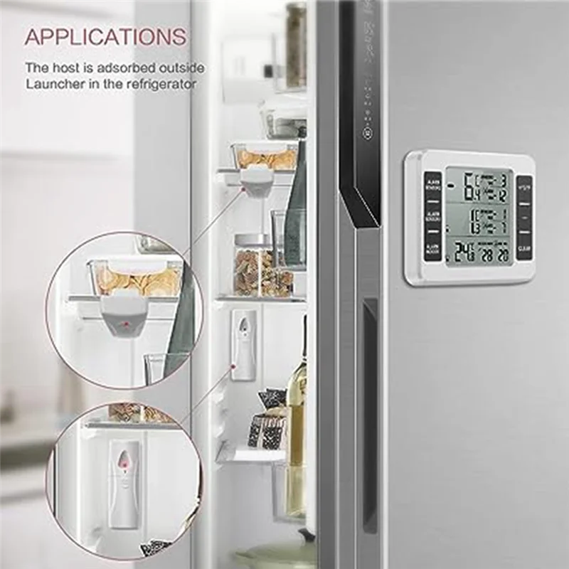 Termómetro Digital inalámbrico para refrigerador, Monitor de temperatura con 2 sensores para interior y exterior