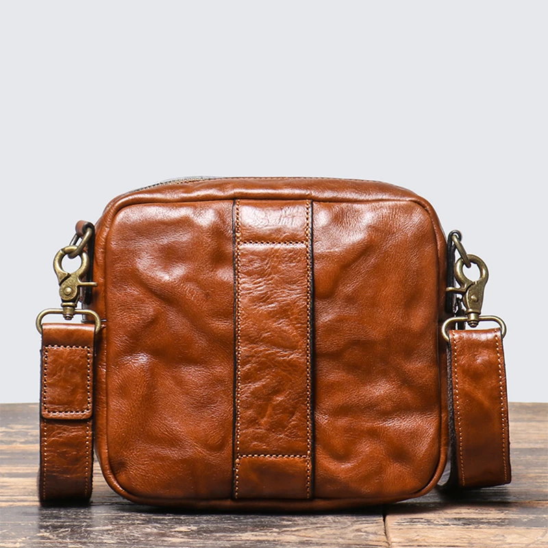 Vintage Casual Men\'s Head Layer Cowhide Leather Shoulder Bag Handmade Original Horizontal Messenger Bag Phone Bag LEATHFOCUS