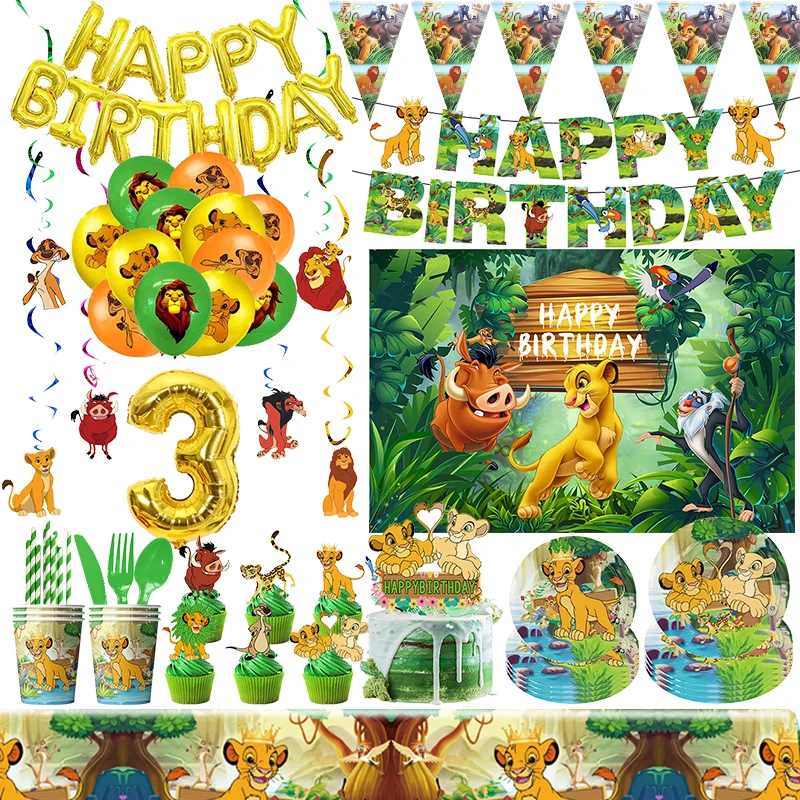 Disney Lion King Birthday Supplie Disposable Tableware Latex Balloon Backdrop Blowout Banner Cake Party Decorations Baby Shower