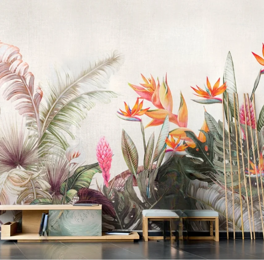 

Настенные обои по индивидуальному заказу, тропический лес, растение, диван, ТВ, фон, обои для спальни, элитный фон, украшение