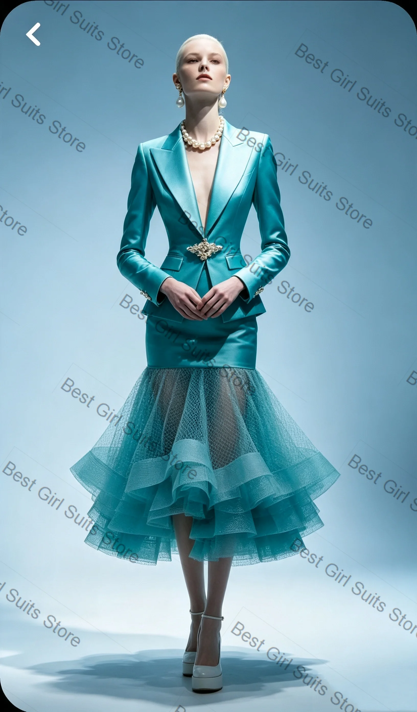 Luxury Blue Women Suit Set 2 Pcs Blazer+Prom Dress Crystals Autumn Spring Formal Office Lady Jacket Customized Prom Coat