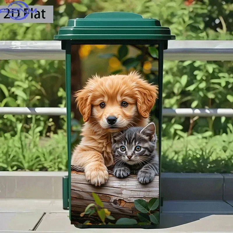 [] Trash Can Sticker [37×82 Cm] Cute Pet Companion Time Theme Design Wall Sticker Decoration Wallpaper Self-Adhesive Kitchen T