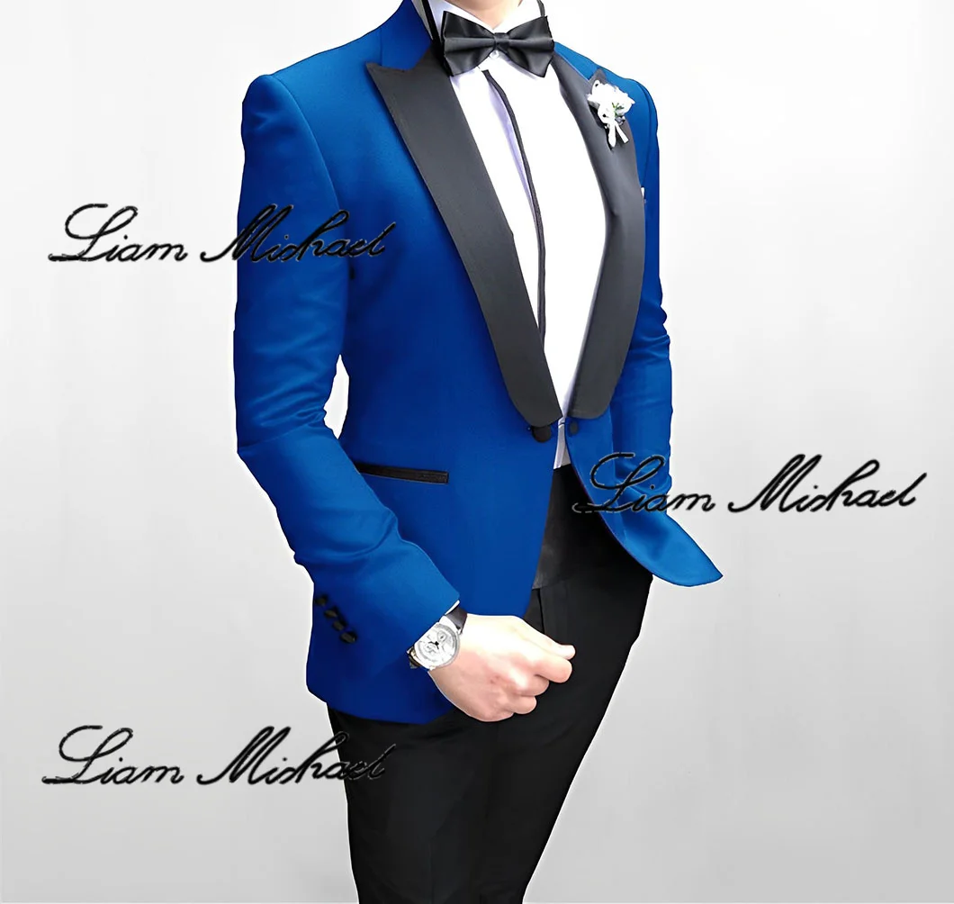 

Royal Blue Formal Suit for Mens Groom Wedding Tuxedo Jacket Pants 2 Piece Set Fashion Design Slim Fit Pants Customized Suit Mens