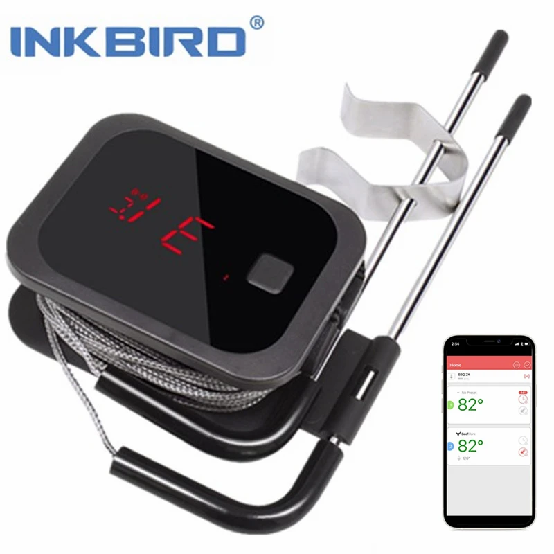 INKBIRD-termómetro inalámbrico para cocinar alimentos, dispositivo con Bluetooth, IBT-2X, con sondas dobles y temporizador, para horno, carne, parrilla