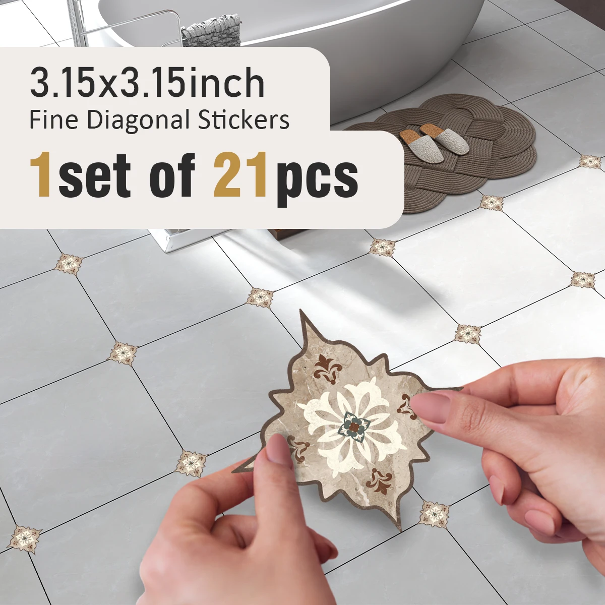 1 set of 21 pieces of beige Moroccan vintage pattern diagonal stickers self-adhesive backing to improve the aesthetic effect