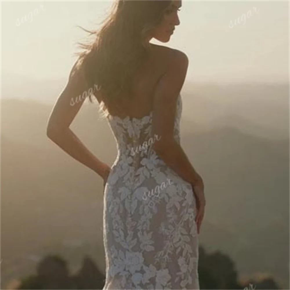 Vestidos De Novia con hombros descubiertos para mujer, apliques De encaje, Vestido De Novia con botones y Espalda descubierta, vestidos De Novia De sirena