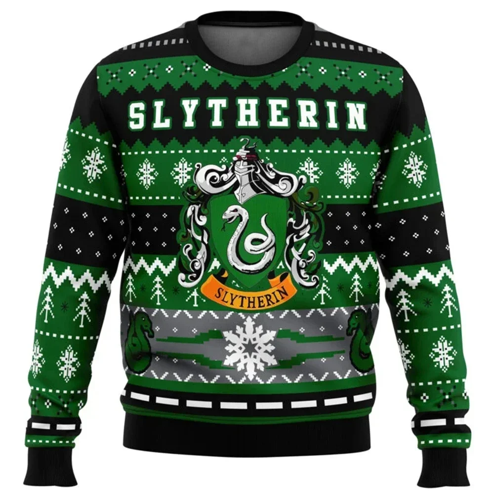 Slytherin House Ugly Christmas Men Women Pullover Round Neck Long Sleeve Top Christmas Clothing 2024 New Sweaters