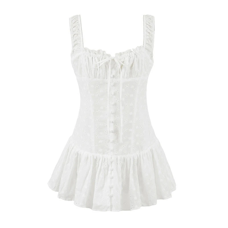 

2026 Summer New French Sweet Cotton Embroidered Waist Slimming Strapless Dress