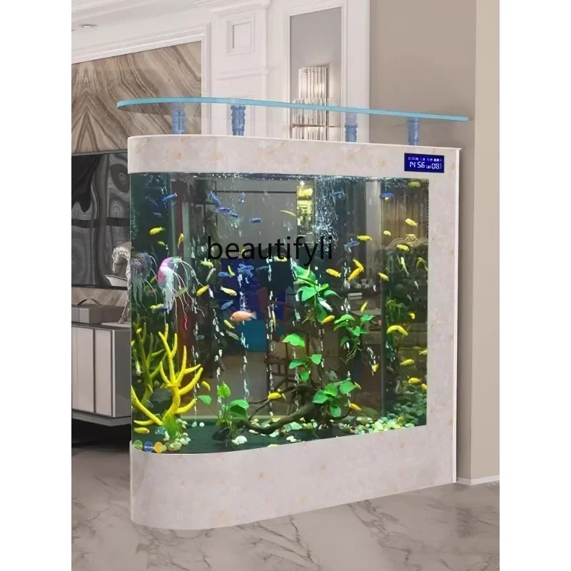 

S Fish Tank Living Room Small and Medium-Sized Floor round Household Screen Hallway Partition Ecological Side Filter Change Wate