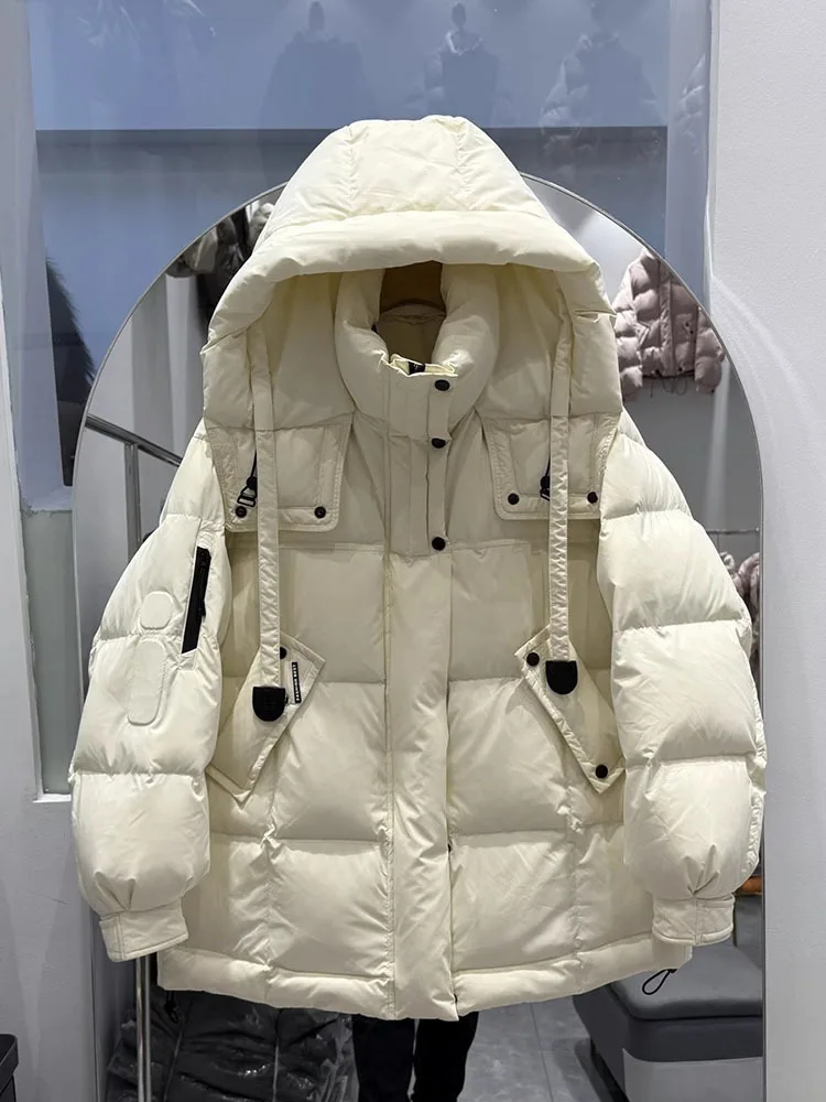 2025 Winter New Medium Long Down Jacket for Women Thick Loose Stylish Thick Warm White Duck Down Coat