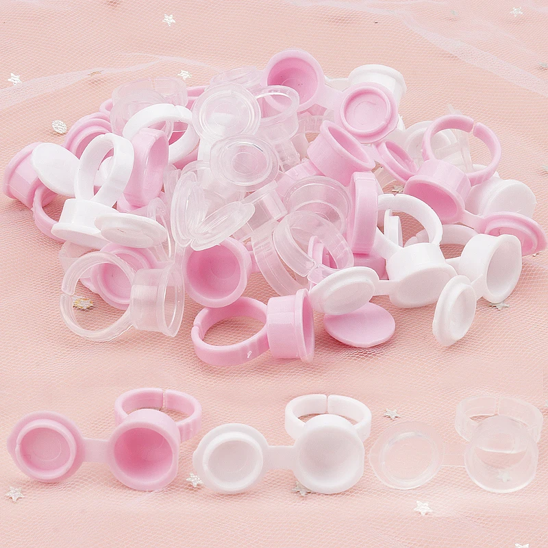 50 Pcs Eyelash Extension Glue Holder Container With Lid Cover Cap Permanent Makeup Tools Tattoo Pigment Ink Ring Cups