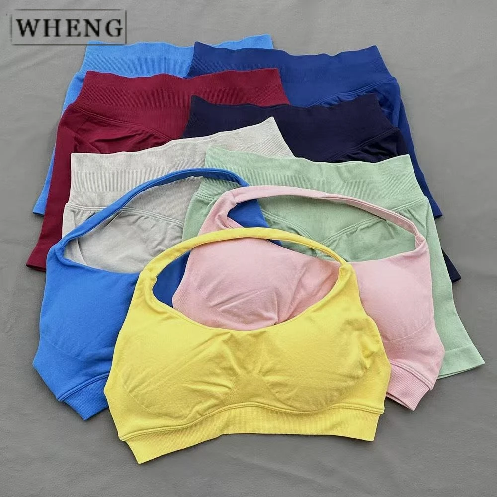 

WHENG Yoga Sports Bra for Women Seamless Halter Neck Strap Bra Sexy Open Back Padded Yoga Top Bra Medium Support Gym Crop Top