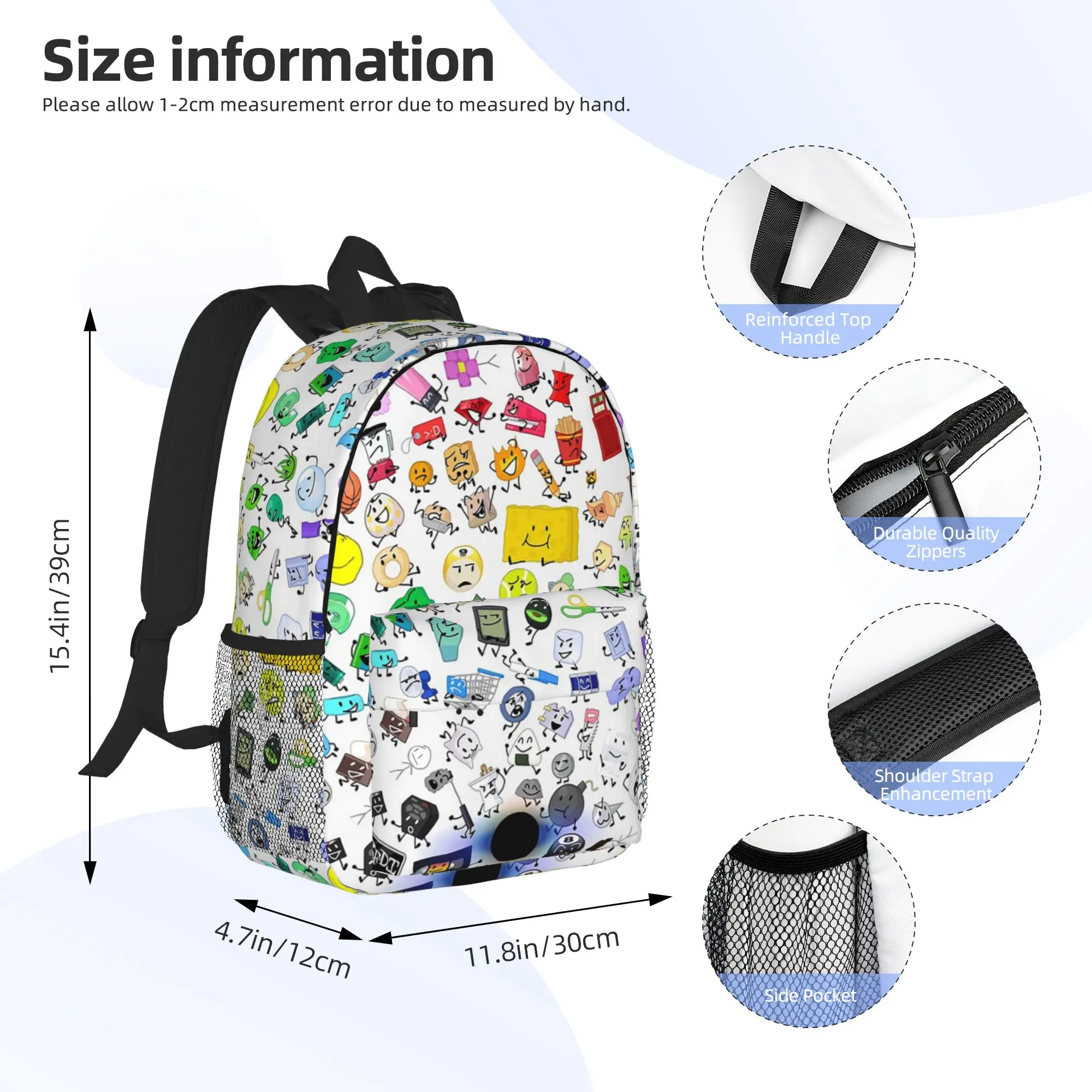 BFB and TPOT Full Cast BFDI Backpack Hot Sale Daypack Large Capacity Boys Girls BookBag Shoulder Bags for Men Women School Bag