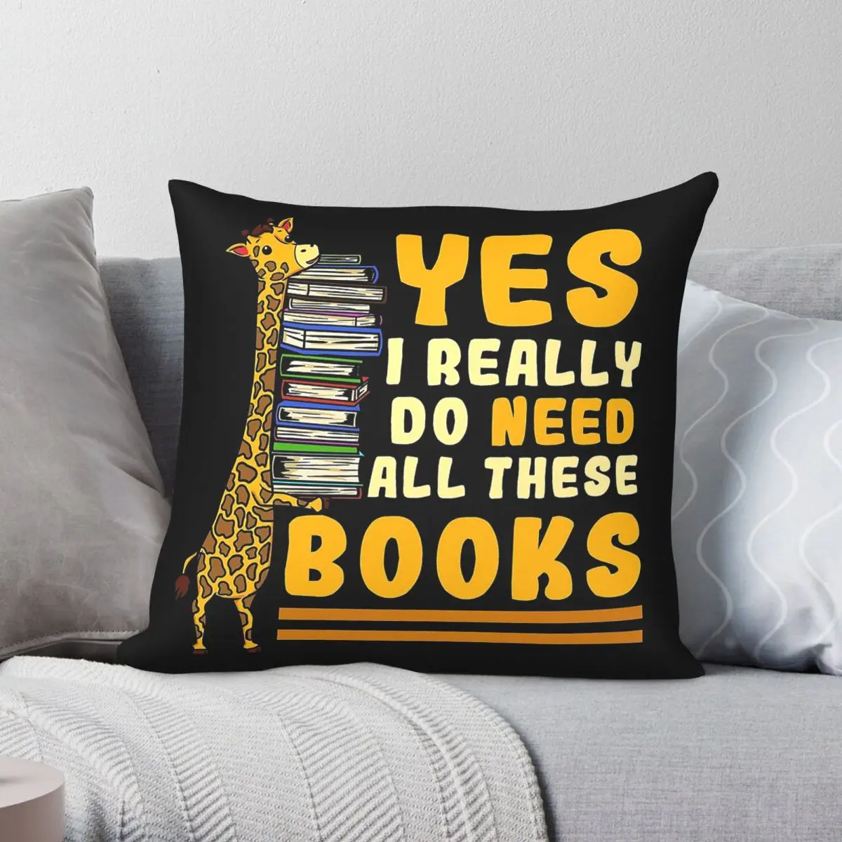 Books Giraffe Reading Reader Pillowcase Polyester Linen Velvet Creative Zip Decorative Pillow Case Sofa Cushion Cover