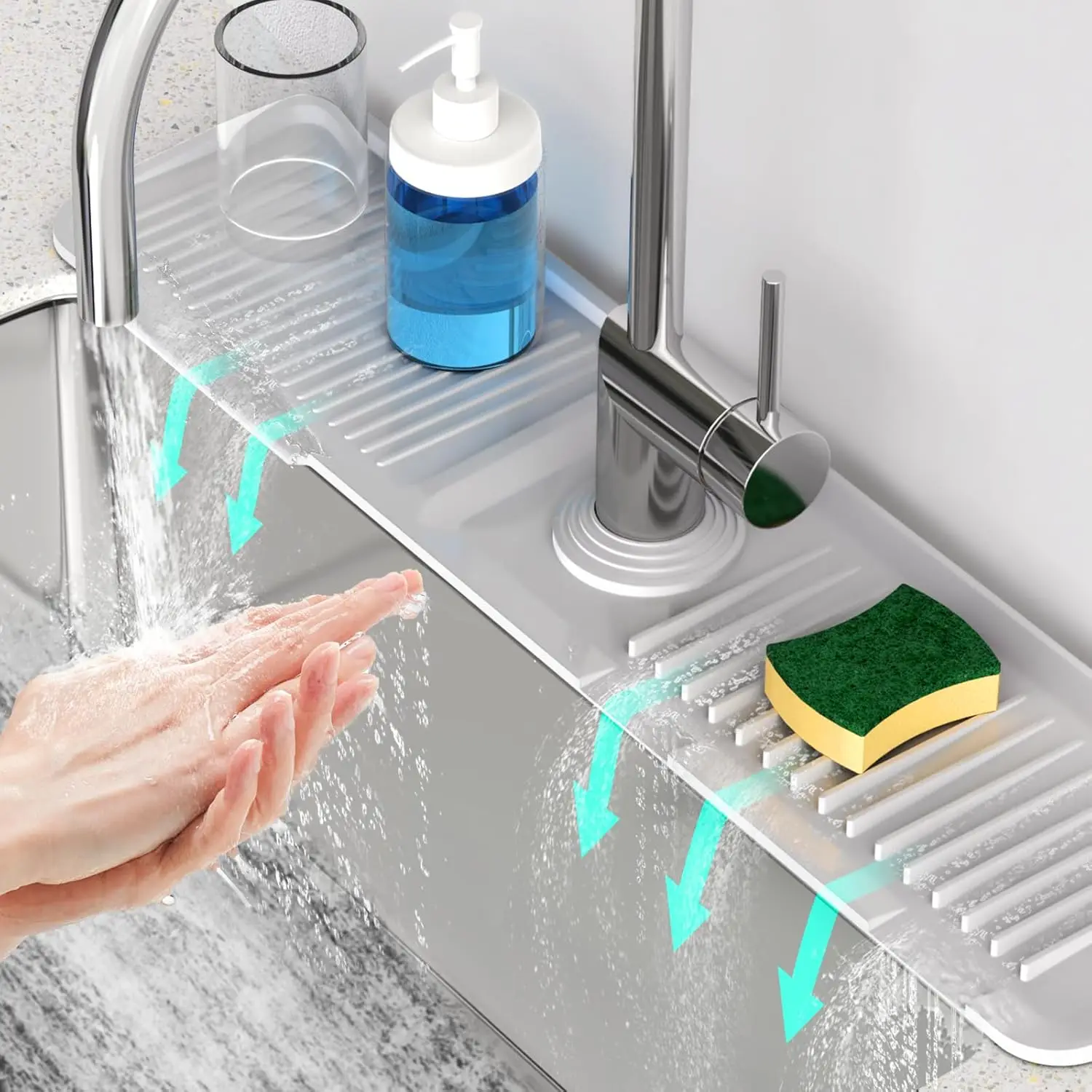 

24-Inch Silicone Faucet Mat for Kitchen Sink with 5° Slope Fast Self-Draining Splash Guard