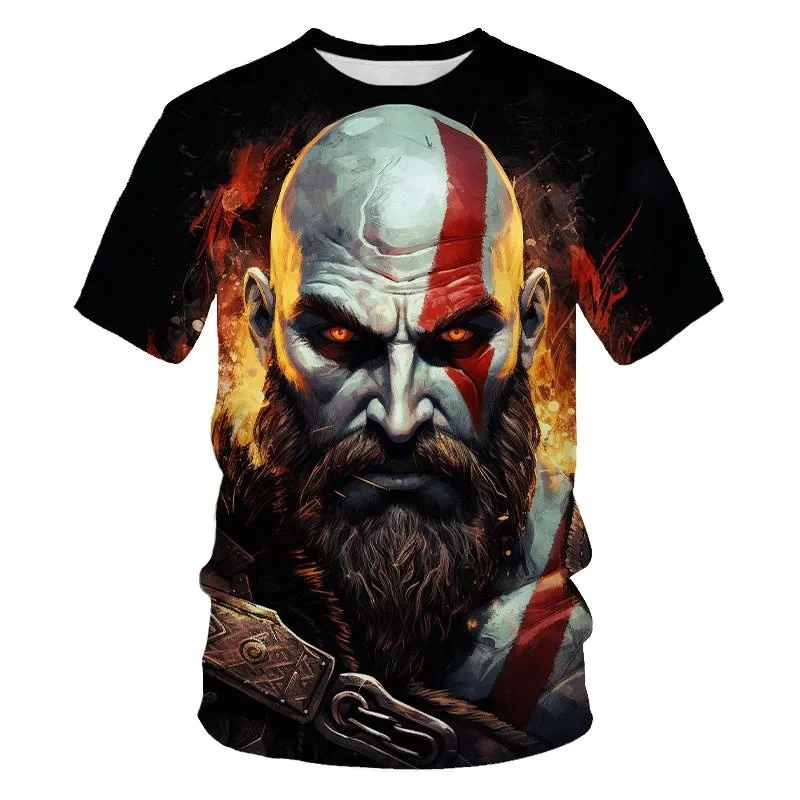 Fashion Game Characters Kratos 3D Print T-Shirts For Men Summer Hip Hop Trend Streetwear God Of War O-neck Short Sleeve Tee Top