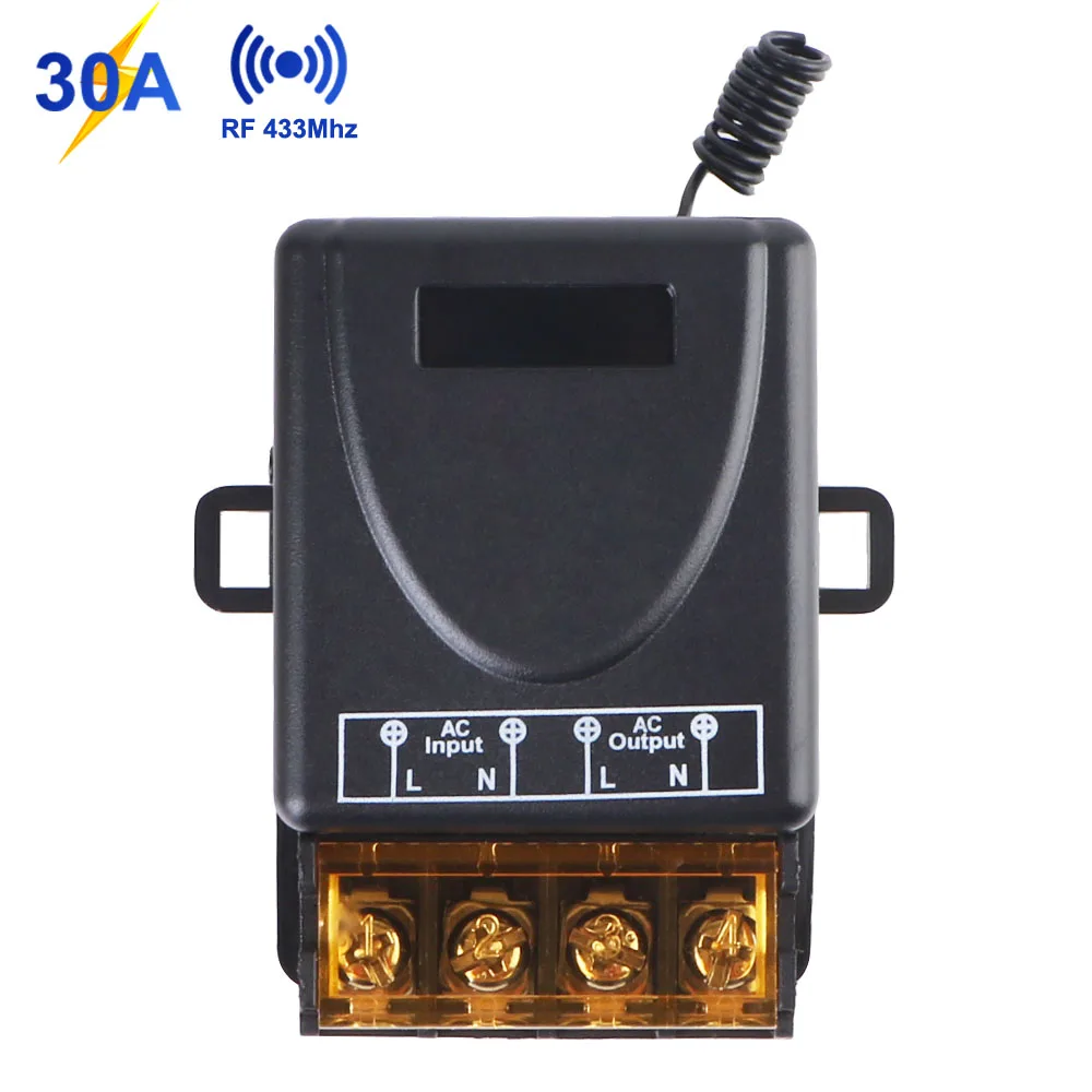 30A Control On-off Wireless Receiver Lamps Wall Light Switch DC12-72V/AC85-265V RF433Mhz Switch Remote Water Pump Relay