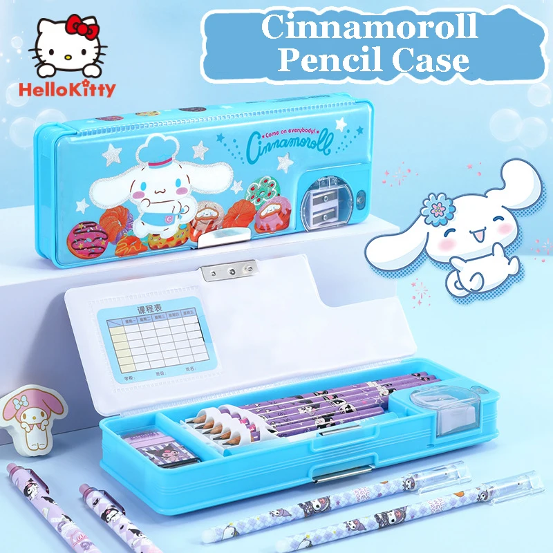 Miniso Cinnamoroll Girls Writing Case Primary School Students Two-Door Multifunction Pencil Case Schoolgirls Pen Box Pupils Gift