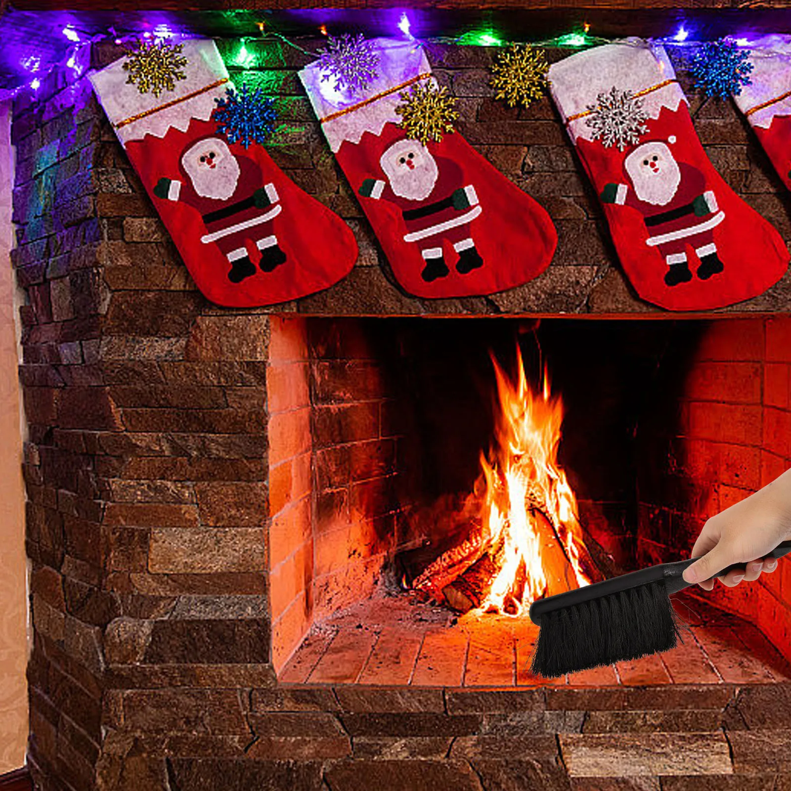 2 قطعة فرشاة تنظيف الموقد المحمولة أداة إزالة الغبار الرماد لشواية الحفرة شعيرات كثيفة داخلية وخارجية