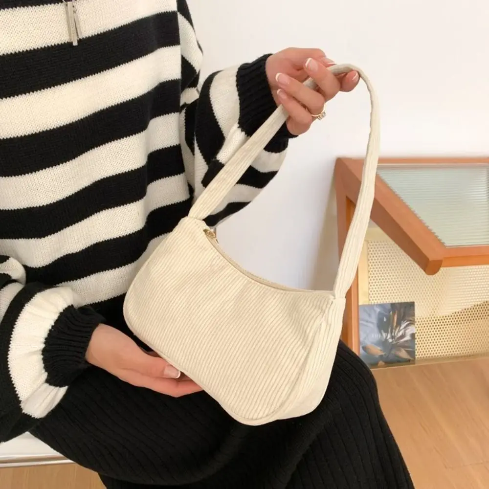 Retro Corduroy Women Handbags Casual Women Shoulder Bags Underarm Bag Solid Color Zipper Female Shopping Handbag Clutch Fashion