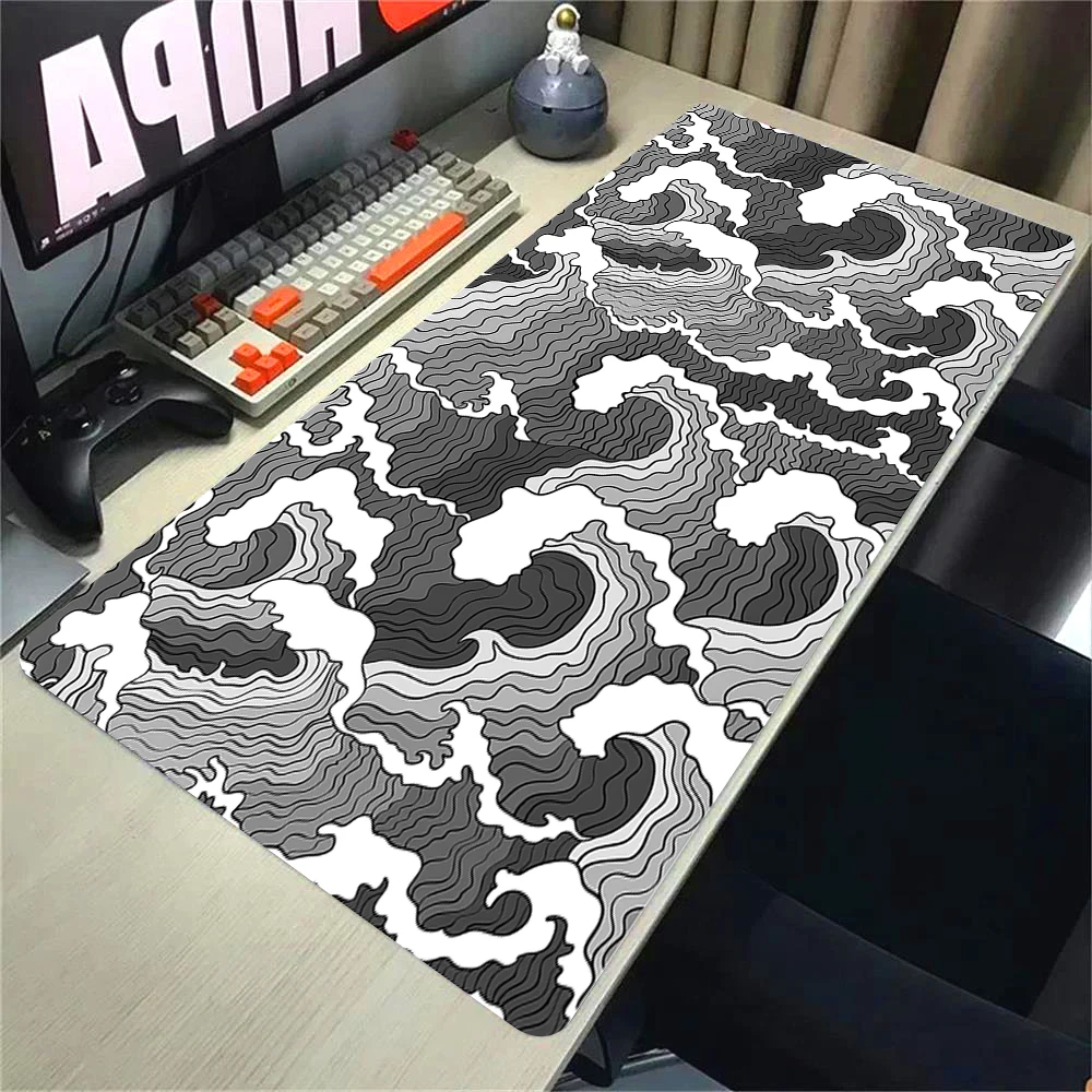 Large Black and White Mousepad Japanese Great Off Wave Mouse Pad Gamer XXL Mouse Mat Game Carpet Rubber Keyboard Pads 50x100cm