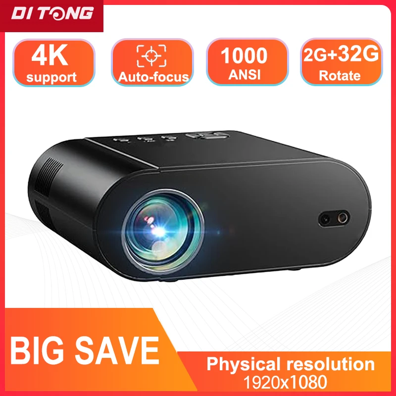 

DITONG L007 Projector 4K Android with WiFi 6 and Bluetooth Auto Keystone Auto Focus Home Theatre FHD Native 1080P Outdoor Movie