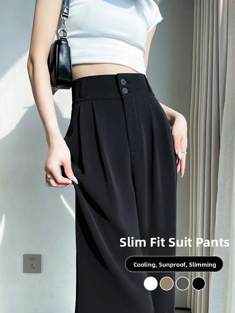 

Slim Wide Leg Pants High Waist Straight Cut Black Casual Suit Trousers for Women Summer 2025 New Style Elegant Feel