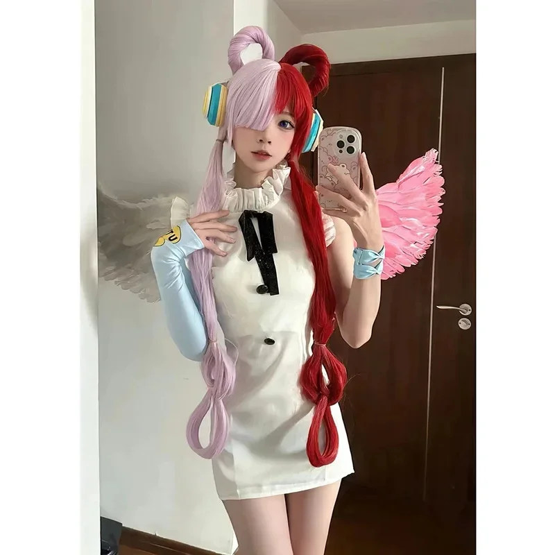 Anime 원피스 코스프레 의상 영화 레드 우타 옷 키즈 성인 가발 윙 유니폼 코트 이어폰 카니발 파티 크리스마스 풀 세트