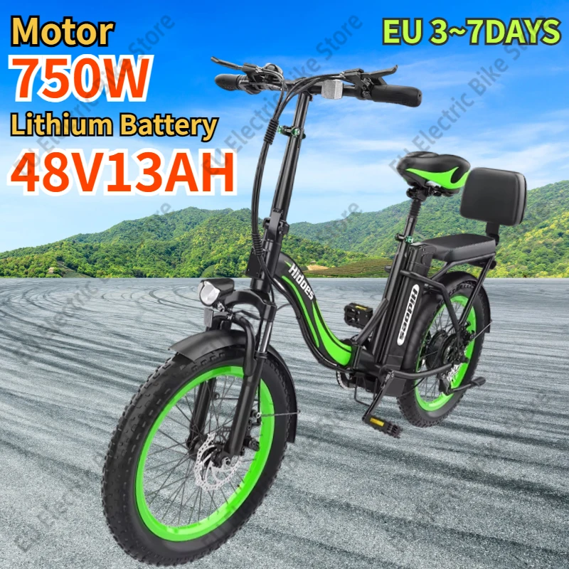 Electric Bike 750W Brushless Motor 48V13AH Waterproof Lithium Battery Folding Ebike Adult Mountain 20 Inch Tire Electric Bicycle