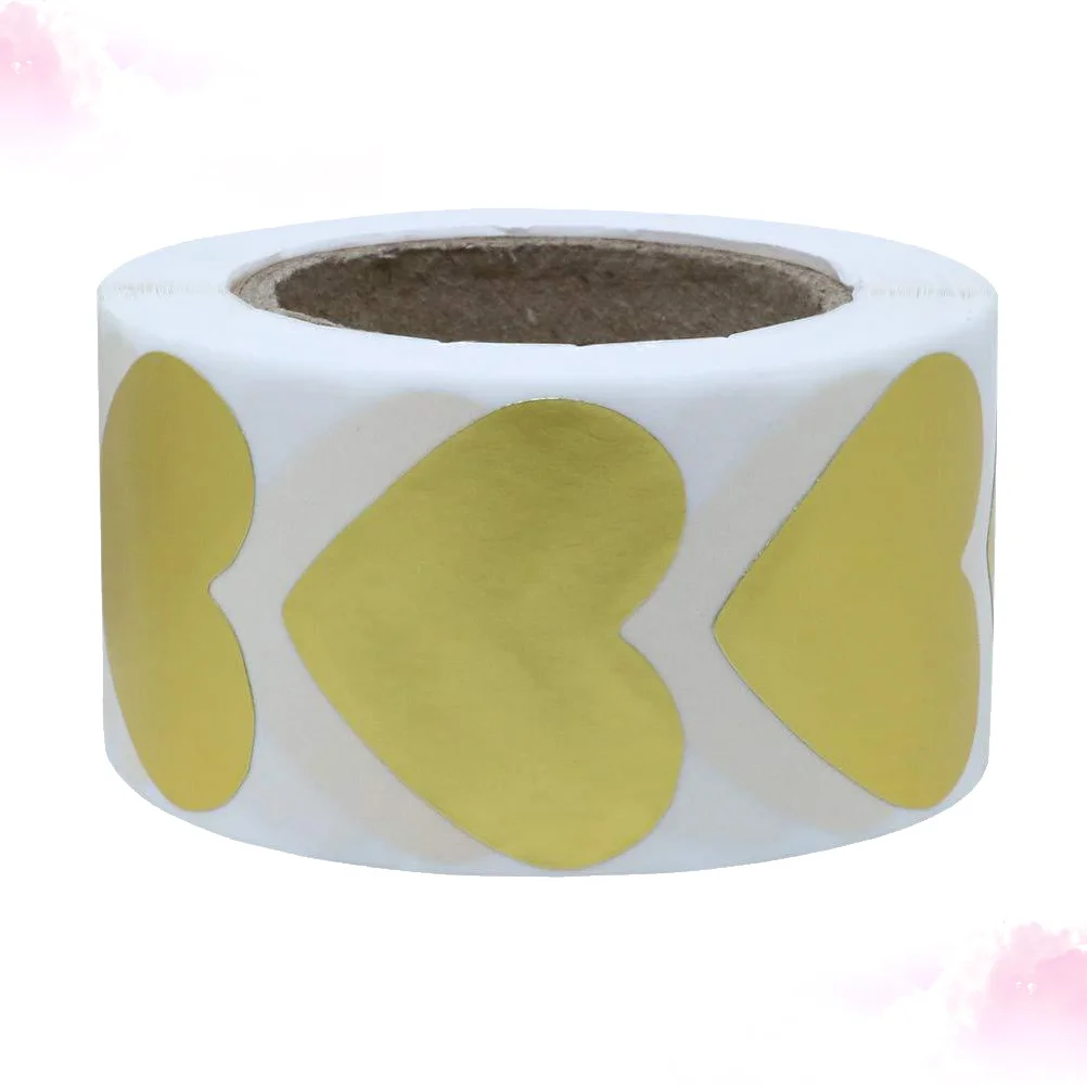 500Pcs Golden Heart Shape Stickers Premium Paper Adhesive Labels for Cookies Candy Bags Bakery Thank You Stickers