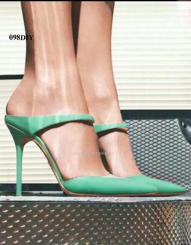 

Элегантные бирюзовые летние тапочки с острым носком, новейшие сандалии на высоком каблуке для фотоплатья, Размеры 35-42