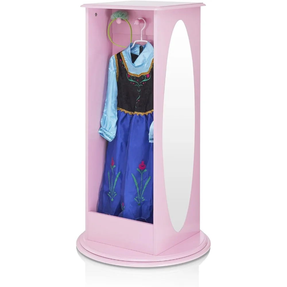 Rangement Kiev illage rotatif rose pour tout-petits, armoire avec 2 miroirs, cubes et crochets, rangement pour olympiques de princesse