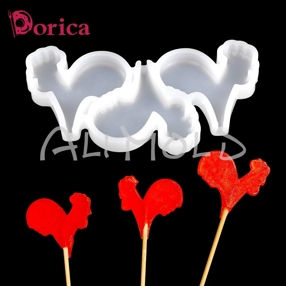 Dorica Mini Rooster Design Epoxy Lollipop Mold Chocolate Silicone Cake Mould Fondant Cake Decorating Tools Kitchen Bakeware